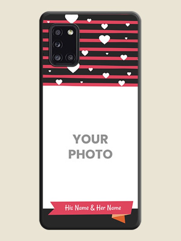 Custom White Color Love Symbols with Pink Lines Pattern on Space Black Custom Soft Matte Phone Cases - Galaxy A31 - alternate view