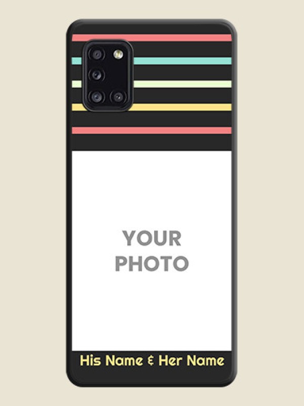 Custom Color Stripes with Photo and Text on Photo on Space Black Soft Matte Mobile Case - Galaxy A31 - alternate view