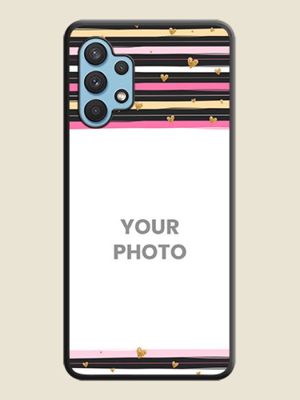 Custom Multicolor Lines and Golden Love Symbols Design on Photo on Space Black Soft Matte Mobile Cover - Galaxy A32 4G - alternate view