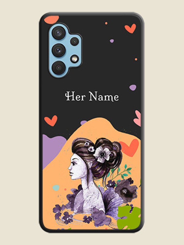 Custom Namecase For Her With Fancy Lady Image On Space Black Personalized Soft Matte Phone Covers -Samsung Galaxy A32 - alternate view