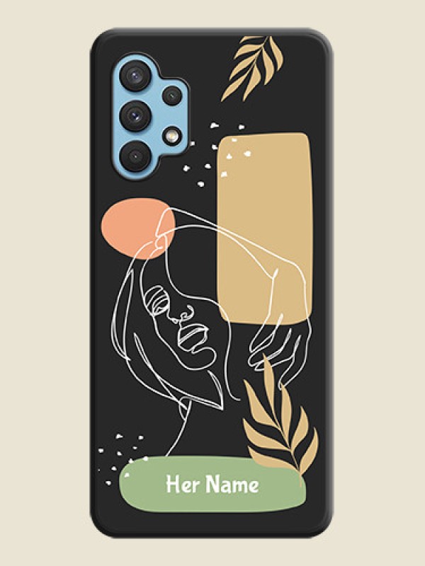 Custom Custom Text With Line Art Of Women & Leaves Design On Space Black Personalized Soft Matte Phone Covers -Samsung Galaxy A32 - alternate view