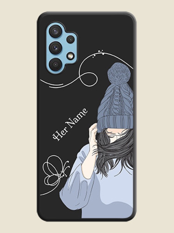 Custom Girl With Blue Winter Outfiit Custom Text Design On Space Black Personalized Soft Matte Phone Covers -Samsung Galaxy A32 - alternate view