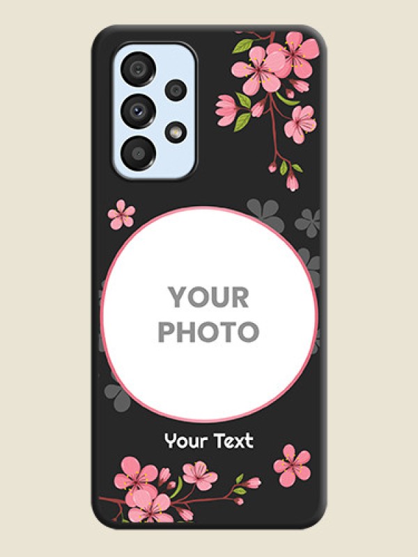 Custom Round Image with Pink Color Floral Design on Photo on Space Black Soft Matte Back Cover - Galaxy A33 5G - alternate view