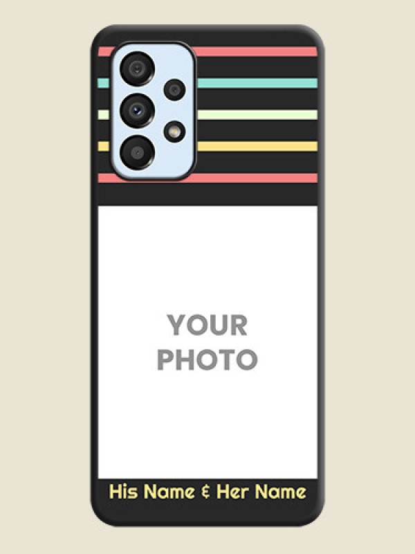Custom Color Stripes with Photo and Text on Photo on Space Black Soft Matte Mobile Case - Galaxy A33 5G - alternate view