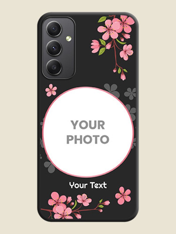 Custom Round Image with Pink Color Floral Design on Photo on Space Black Soft Matte Back Cover - Galaxy A34 5G - alternate view