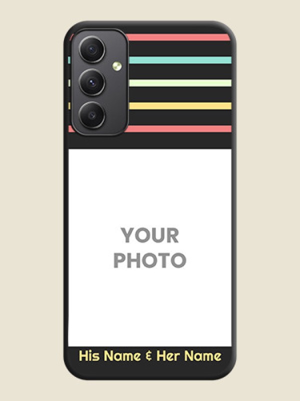 Custom Color Stripes with Photo and Text on Photo on Space Black Soft Matte Mobile Case - Galaxy A34 5G - alternate view
