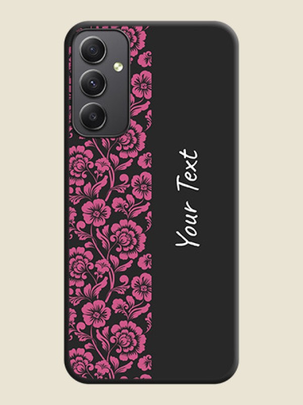 Custom Pink Floral Pattern Design With Custom Text On Space Black Personalized Soft Matte Phone Covers -Samsung Galaxy A34 5G - alternate view
