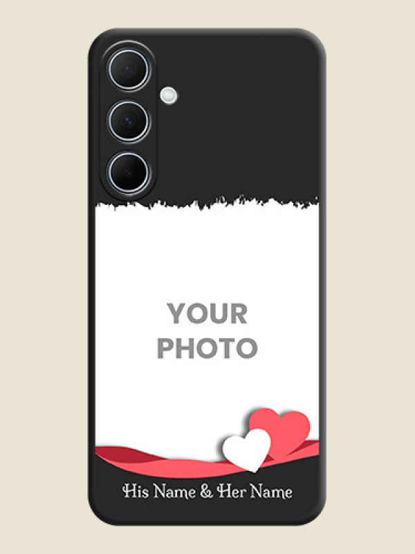 Custom Pink Color Love Shaped Ribbon Design with Text on Space Black Custom Soft Matte Phone Back Cover - Galaxy A35 5G - alternate view