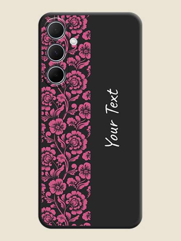Custom Pink Floral Pattern Design With Custom Text On Space Black Personalized Soft Matte Phone Covers - Galaxy A35 5G - alternate view
