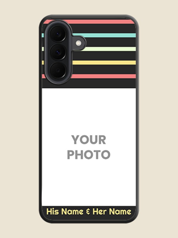 Custom Color Stripes with Photo and Text on Photo On Space Black Custom Soft Matte Mobile Back Cover - Samsung Galaxy A37 5G - alternate view