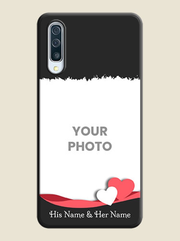 Custom Pink Color Love Shaped Ribbon Design with Text on Space Black Custom Soft Matte Phone Back Cover - Galaxy A50 - alternate view