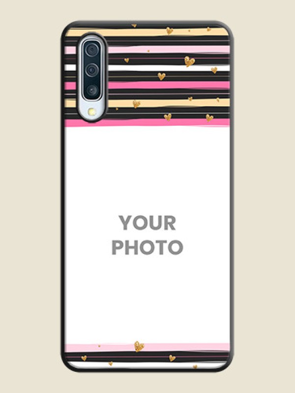 Custom Multicolor Lines and Golden Love Symbols Design - Photo on Space Black Soft Matte Mobile Cover - Galaxy A50 - alternate view