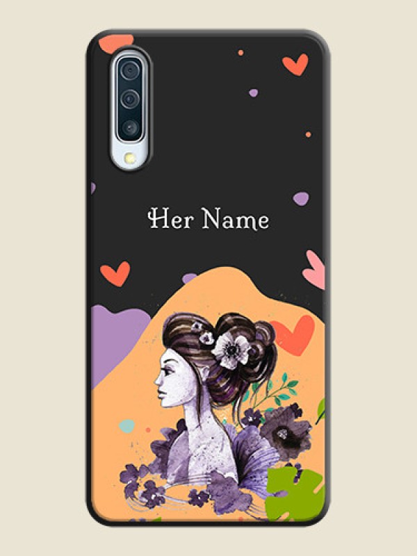 Custom Namecase For Her With Fancy Lady Image On Space Black Personalized Soft Matte Phone Covers -Samsung Galaxy A50 - alternate view