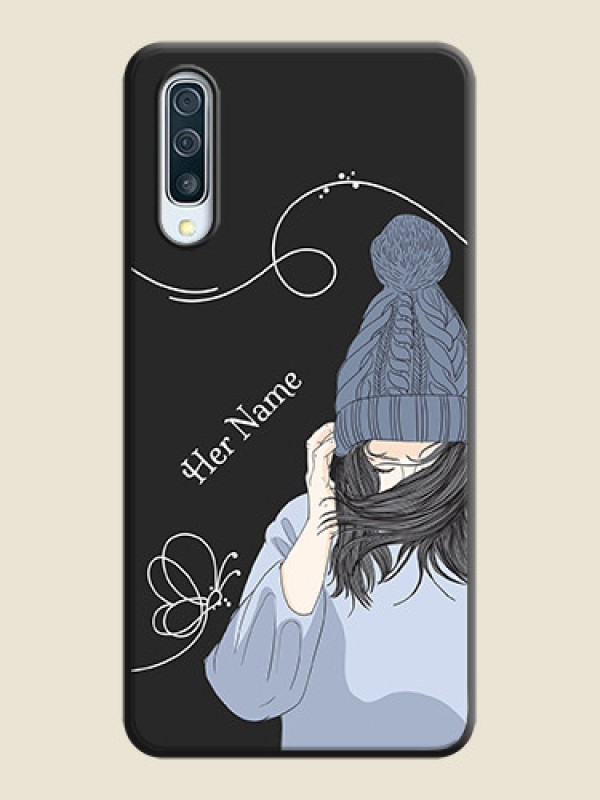 Custom Girl With Blue Winter Outfiit Custom Text Design On Space Black Personalized Soft Matte Phone Covers -Samsung Galaxy A50 - alternate view