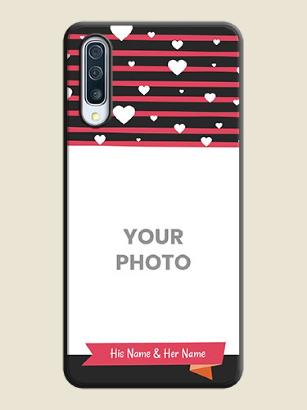 Custom White Color Love Symbols with Pink Lines Pattern on Space Black Custom Soft Matte Phone Cases - Galaxy A50S - alternate view