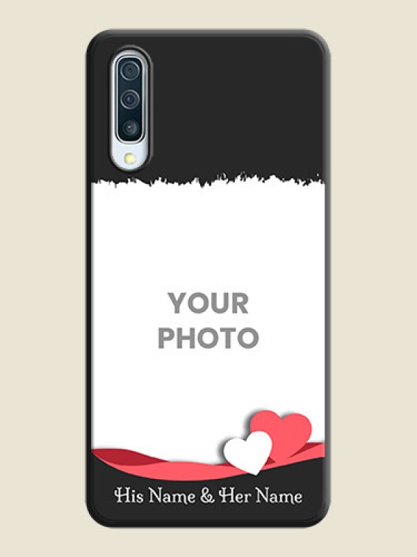 Custom Pink Color Love Shaped Ribbon Design with Text on Space Black Custom Soft Matte Phone Back Cover - Galaxy A50S - alternate view