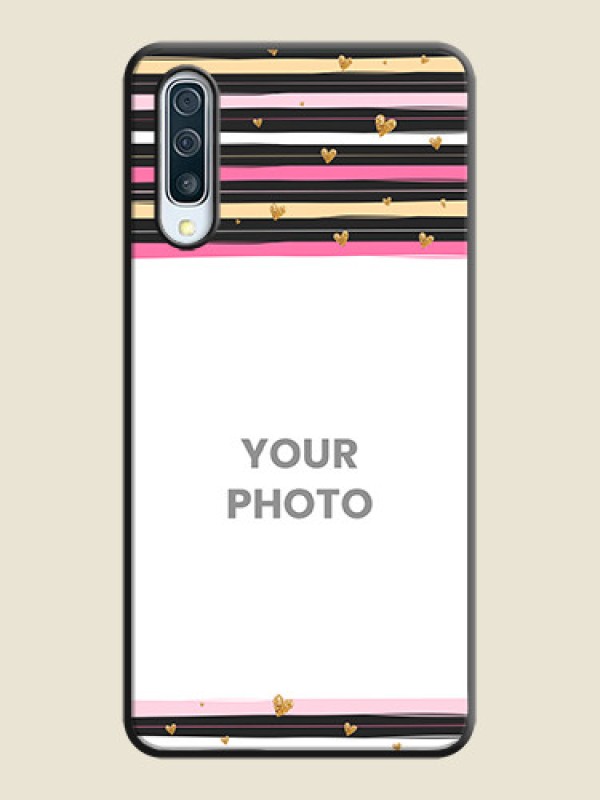 Custom Multicolor Lines and Golden Love Symbols Design - Photo on Space Black Soft Matte Mobile Cover - Galaxy A50S - alternate view