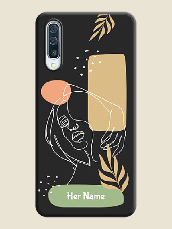 Custom Custom Text With Line Art Of Women & Leaves Design On Space Black Personalized Soft Matte Phone Covers -Samsung Galaxy A50S - alternate view
