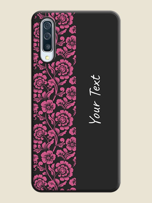 Custom Pink Floral Pattern Design With Custom Text On Space Black Personalized Soft Matte Phone Covers -Samsung Galaxy A50S - alternate view