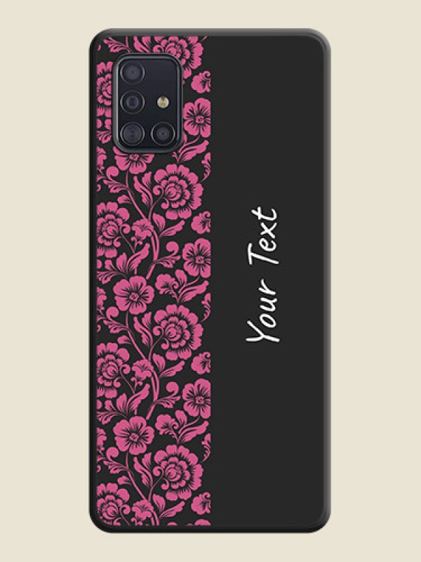 Custom Pink Floral Pattern Design With Custom Text On Space Black Personalized Soft Matte Phone Covers -Samsung Galaxy A51 - alternate view