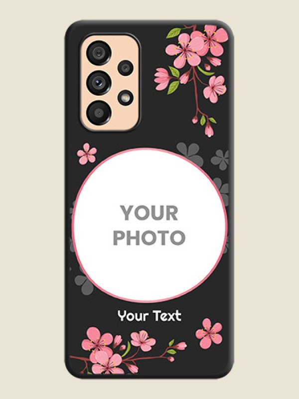 Custom Round Image with Pink Color Floral Design on Photo on Space Black Soft Matte Back Cover - Galaxy A53 5G - alternate view