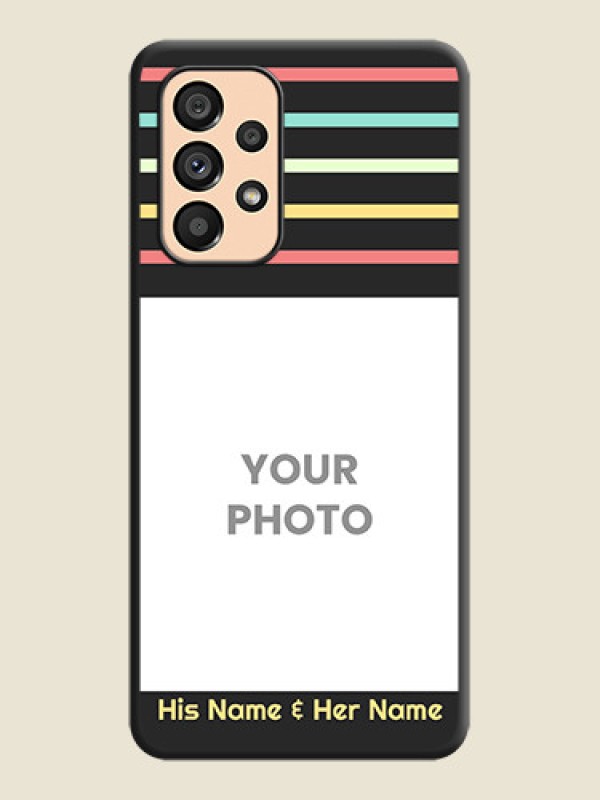 Custom Color Stripes with Photo and Text on Photo on Space Black Soft Matte Mobile Case - Galaxy A53 5G - alternate view