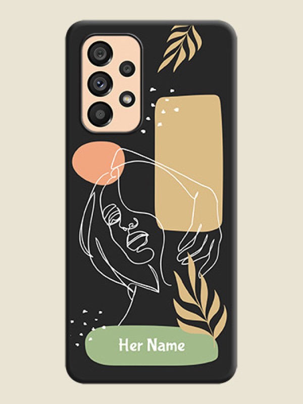 Custom Custom Text With Line Art Of Women & Leaves Design On Space Black Personalized Soft Matte Phone Covers -Samsung Galaxy A53 5G - alternate view