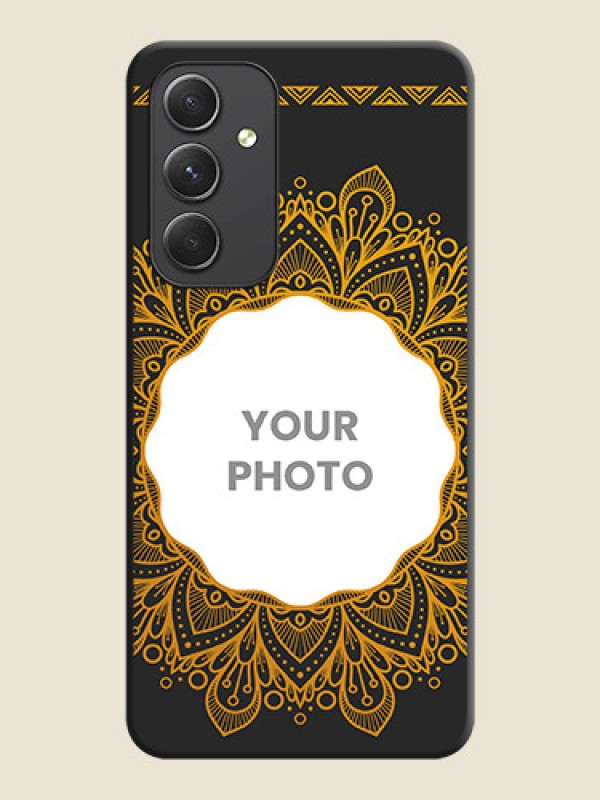 Custom Round Image with Floral Design on Photo on Space Black Soft Matte Mobile Cover - Galaxy A54 5G - alternate view