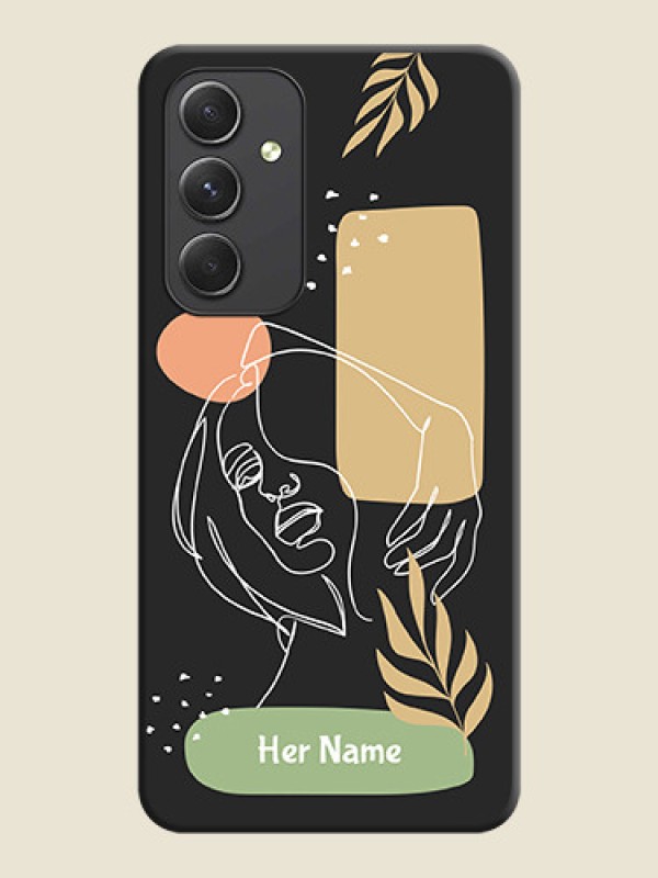 Custom Custom Text With Line Art Of Women & Leaves Design On Space Black Personalized Soft Matte Phone Covers -Samsung Galaxy A54 5G - alternate view