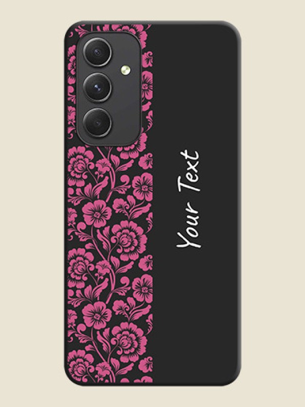 Custom Pink Floral Pattern Design With Custom Text On Space Black Personalized Soft Matte Phone Covers -Samsung Galaxy A54 5G - alternate view