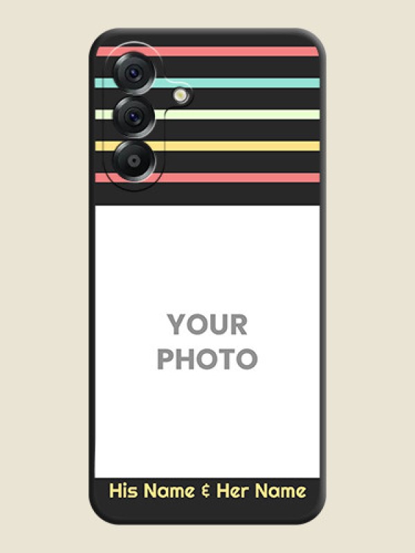 Custom Color Stripes with Photo and Text on Photo On Space Black Custom Soft Matte Mobile Back Cover - Samsung Galaxy A56 5G - alternate view