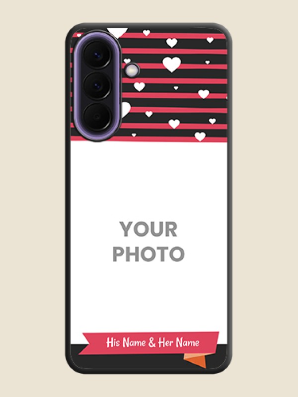 Custom White Color Love Symbols with Pink Lines Pattern On Space Black Custom Soft Matte Mobile Back Cover - Samsung Galaxy A57 5G - alternate view
