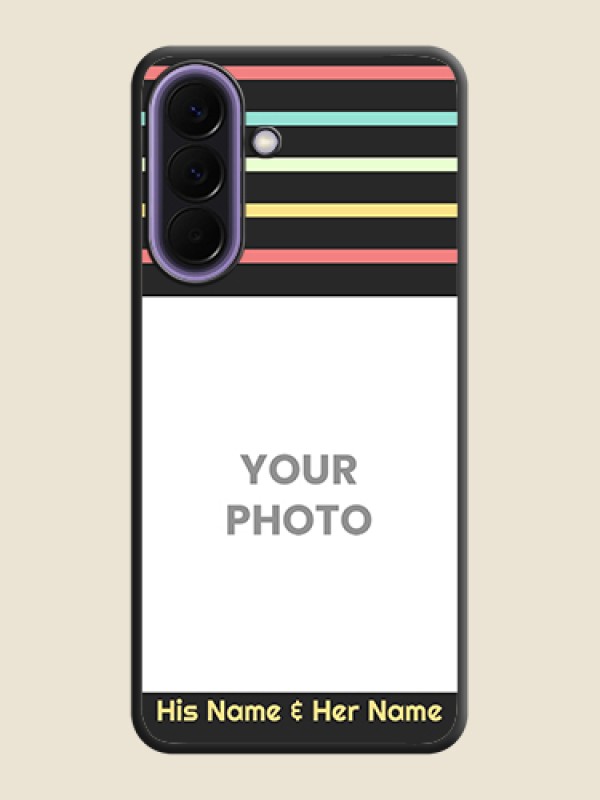 Custom Color Stripes with Photo and Text on Photo On Space Black Custom Soft Matte Mobile Back Cover - Samsung Galaxy A57 5G - alternate view
