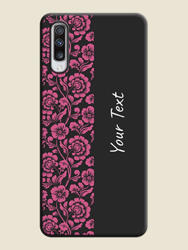 Custom Pink Floral Pattern Design With Custom Text On Space Black Personalized Soft Matte Phone Covers -Samsung Galaxy A70 - alternate view