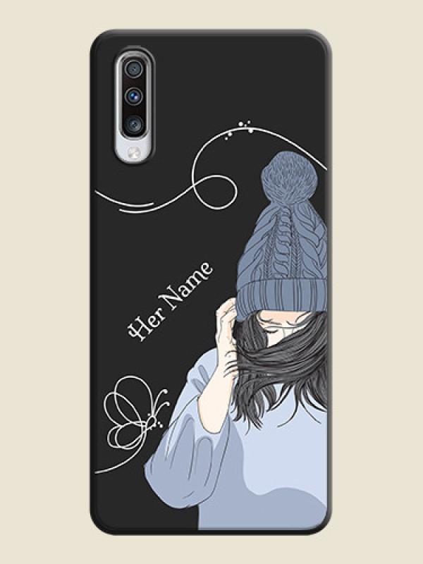 Custom Girl With Blue Winter Outfiit Custom Text Design On Space Black Personalized Soft Matte Phone Covers -Samsung Galaxy A70 - alternate view