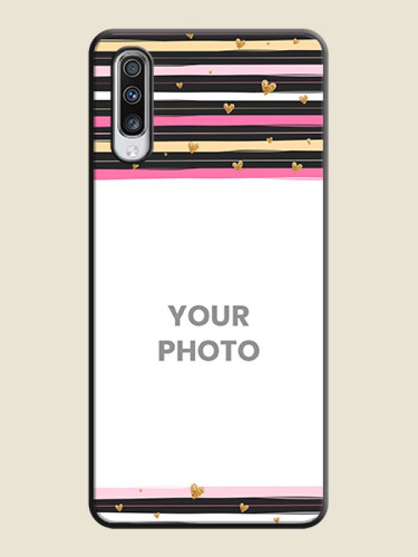 Custom Multicolor Lines and Golden Love Symbols Design - Photo on Space Black Soft Matte Mobile Cover - Galaxy A70S - alternate view