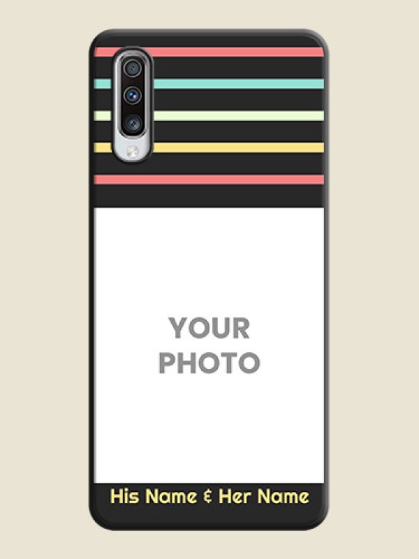 Custom Color Stripes with Photo and Text - Photo on Space Black Soft Matte Mobile Case - Galaxy A70S - alternate view