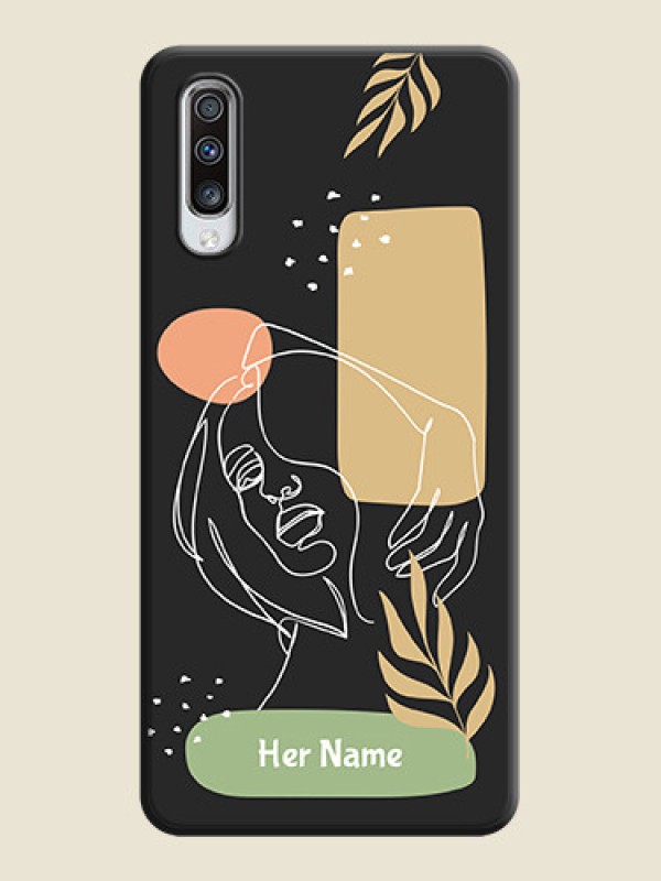 Custom Custom Text With Line Art Of Women & Leaves Design On Space Black Personalized Soft Matte Phone Covers -Samsung Galaxy A70S - alternate view