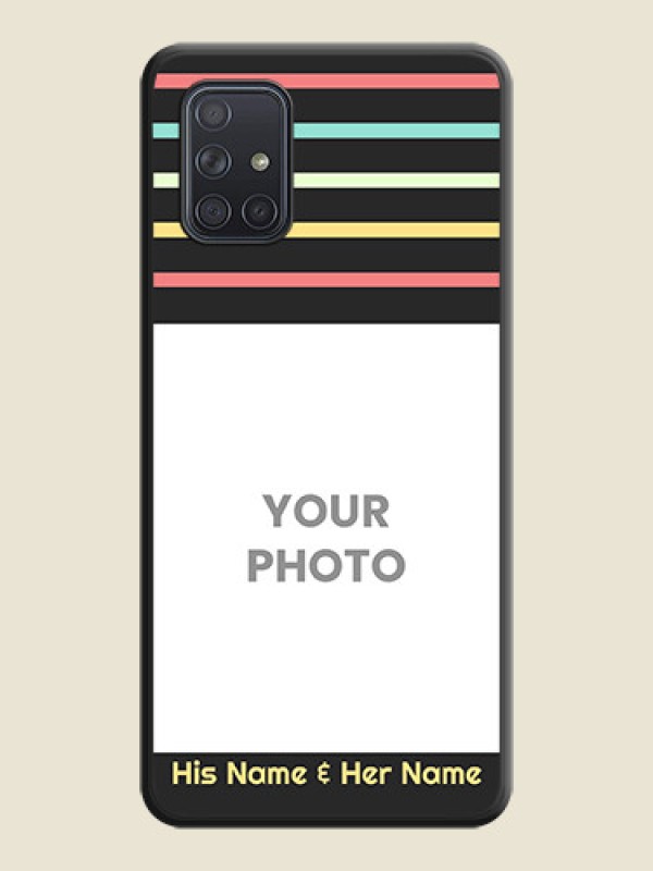 Custom Color Stripes with Photo and Text on Photo on Space Black Soft Matte Mobile Case - Galaxy A71 - alternate view