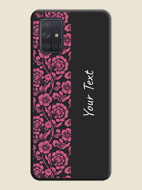 Custom Pink Floral Pattern Design With Custom Text On Space Black Personalized Soft Matte Phone Covers -Samsung Galaxy A71 - alternate view