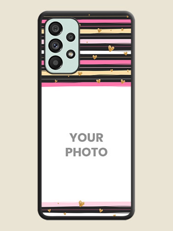 Custom Multicolor Lines and Golden Love Symbols Design on Photo on Space Black Soft Matte Mobile Cover - Galaxy A73 5G - alternate view