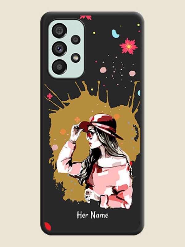 Custom Mordern Lady With Color Splash Background With Custom Text On Space Black Personalized Soft Matte Phone Covers -Samsung Galaxy A73 5G - alternate view