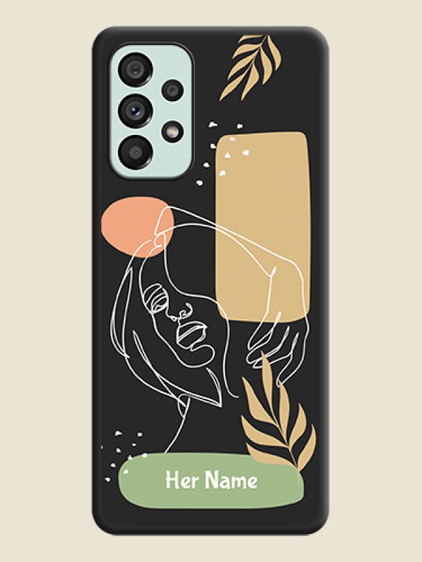 Custom Custom Text With Line Art Of Women & Leaves Design On Space Black Personalized Soft Matte Phone Covers -Samsung Galaxy A73 5G - alternate view