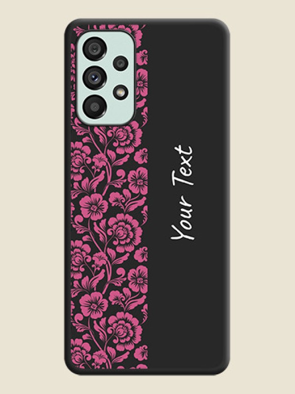 Custom Pink Floral Pattern Design With Custom Text On Space Black Personalized Soft Matte Phone Covers -Samsung Galaxy A73 5G - alternate view