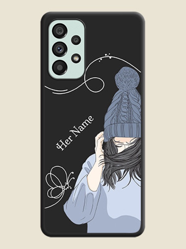 Custom Girl With Blue Winter Outfiit Custom Text Design On Space Black Personalized Soft Matte Phone Covers -Samsung Galaxy A73 5G - alternate view