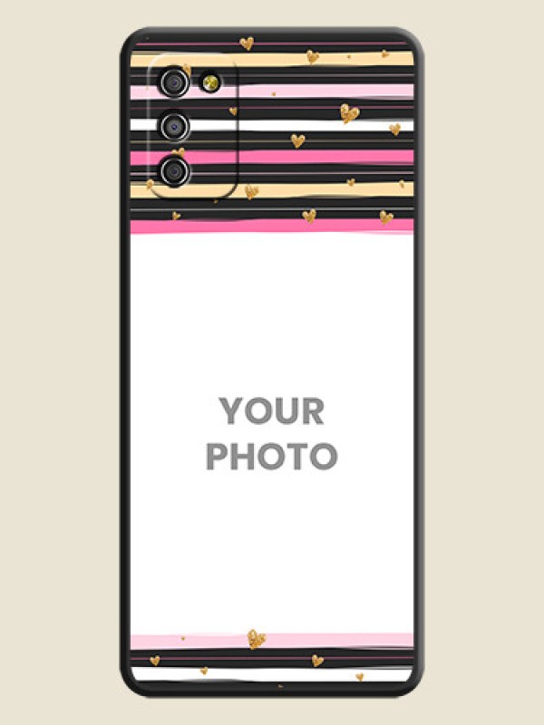 Custom Multicolor Lines and Golden Love Symbols Design on Photo on Space Black Soft Matte Mobile Cover - Galaxy F02s - alternate view