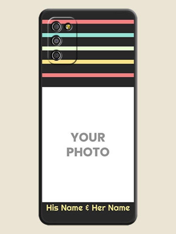 Custom Color Stripes with Photo and Text on Photo on Space Black Soft Matte Mobile Case - Galaxy F02s - alternate view