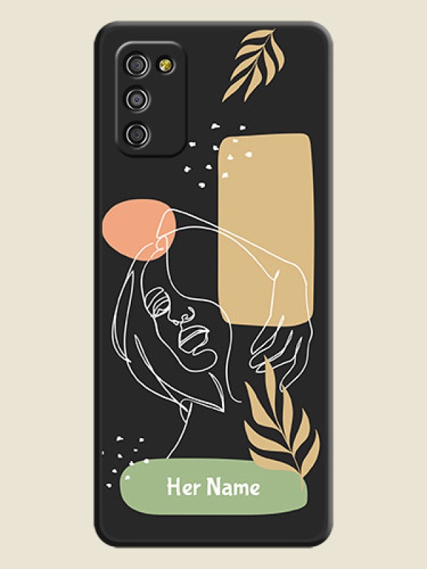 Custom Custom Text With Line Art Of Women & Leaves Design On Space Black Personalized Soft Matte Phone Covers -Samsung Galaxy F02S - alternate view