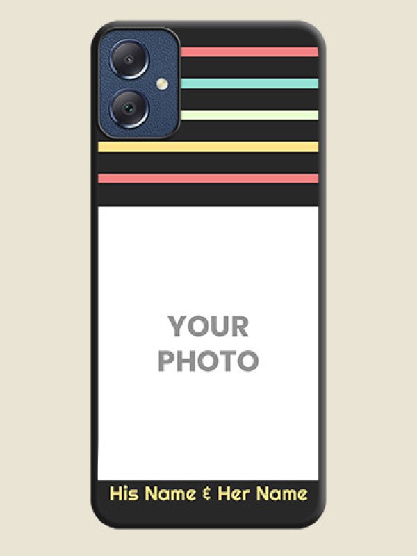 Custom Color Stripes with Photo and Text on Photo On Space Black Custom Soft Matte Mobile Back Cover - Galaxy F05 - alternate view
