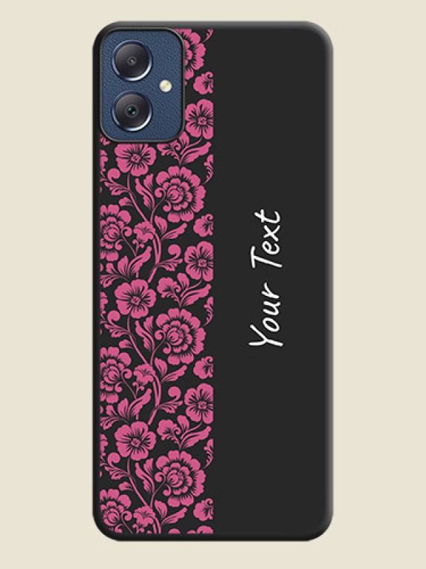 Custom Pink Floral Pattern Design With Custom Text On Space Black Custom Soft Matte Mobile Back Cover - Galaxy F05 - alternate view